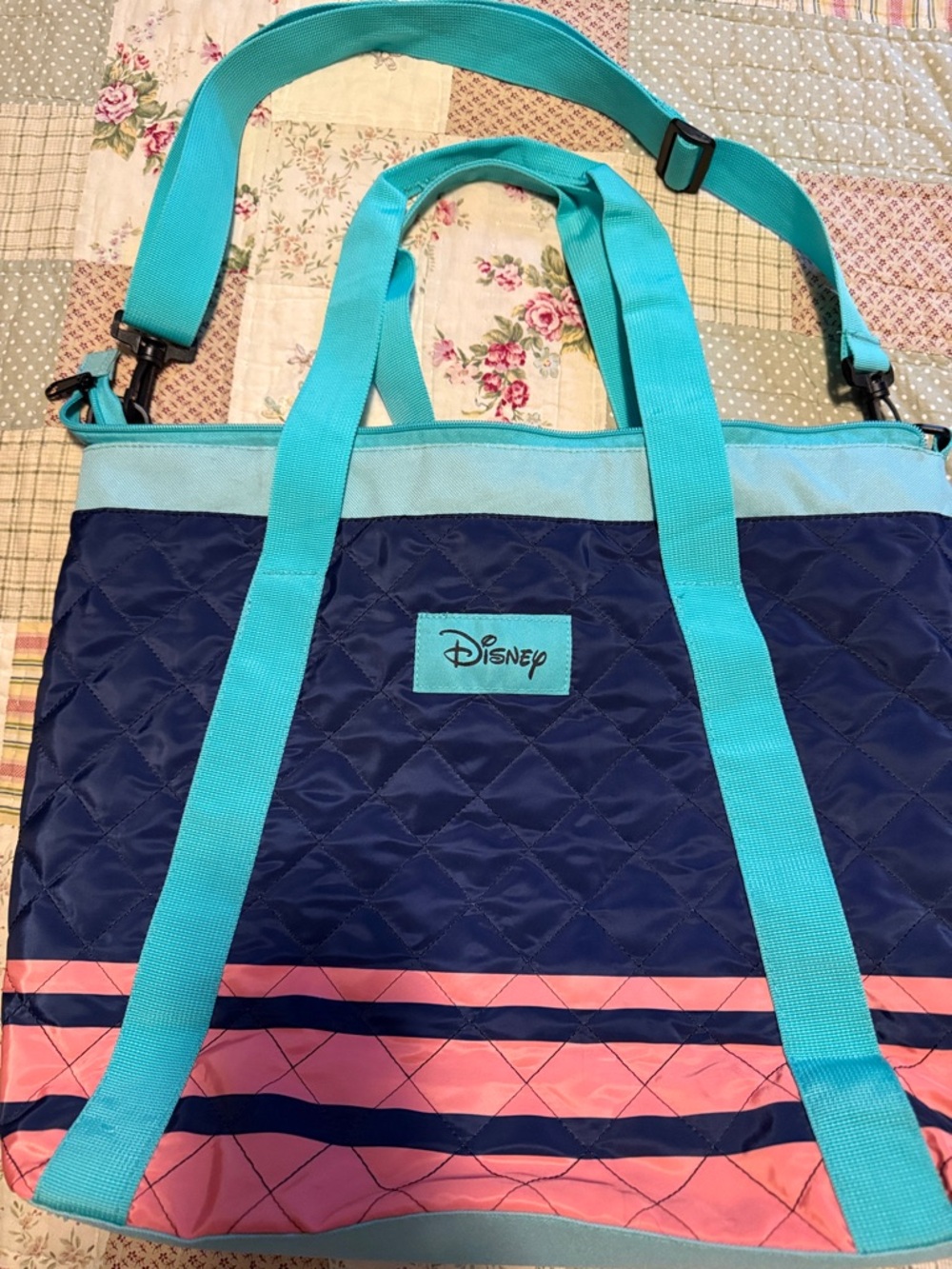 Disney Quilted Stitch Tote Bag - Turquoise, Navy & Pink - Picture 4 of 8